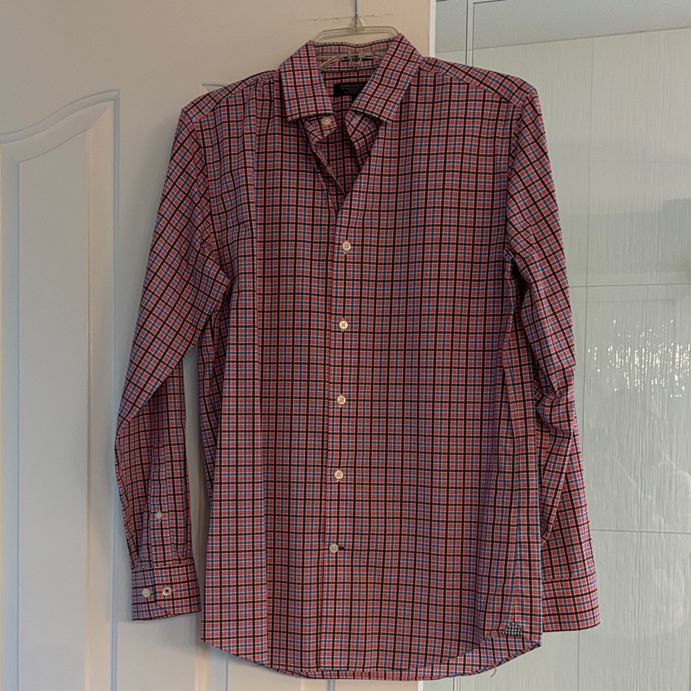 Banana Republic Men's Red and Blue Plaid Shirt